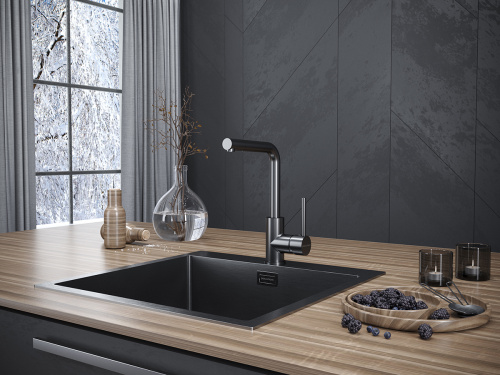 Смеситель для кухни Paulmark HONNER Ho212018-GM на мойку вороненая сталь - фото 2